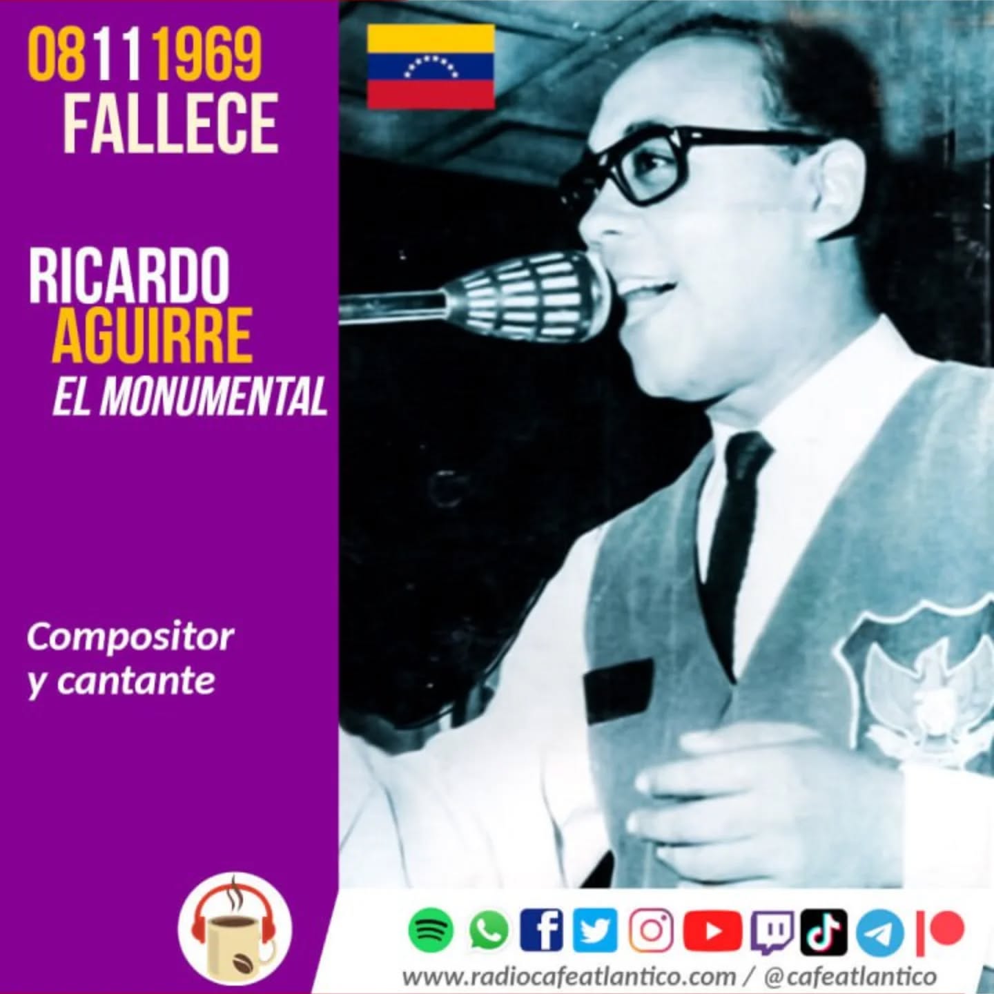 Tal día como hoy perdimos al Monumental Ricardo Aguirre, cuyas composiciones y voz siguen siendo referencia para los gaiteros. En su recuerdo se celebra hoy el Día del Gaitero.